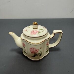 Floral Cream Teapot with Gold Accents